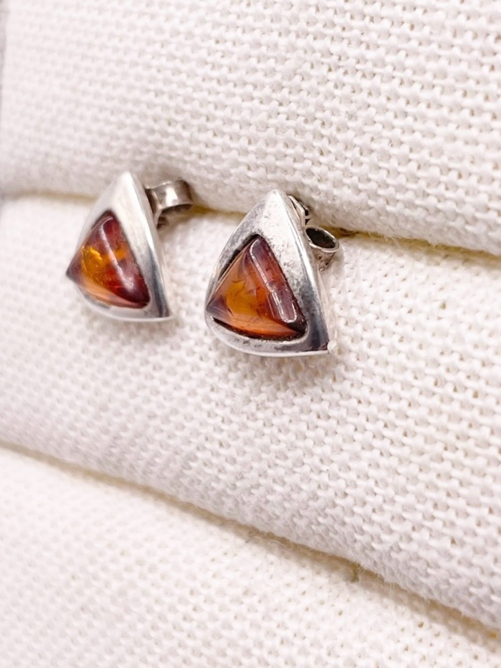 Baltic Amber Triangle Sterling Silver Stud Earrings - Picture 3 of 8
